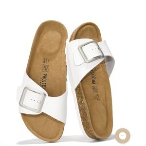 Project Cloud White Sandals Leather Antislip Womens Size 5 Buckle Strap NEW #941